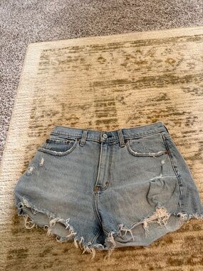 Abercrombie & Fitch Light Blue Distressed Mom Short Curve Love Denim Shorts